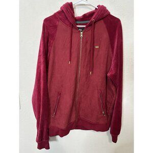 Cookies SF Red Velour Full Zip Hoodie Sweater Size Large